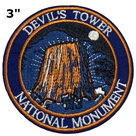 Devil's Tower National Park 3" Embroidered Patch DIY Iron or Sew-on Decorative Vacation Souvenir Applique Wander Nature Wildlife Hike Trek Camping Explore Mountains Stars Moon Scout Guide Ranger9