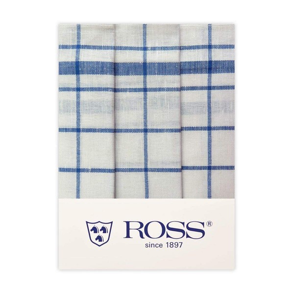 Ross Pack of 3 Half-Linen Tea Towels Checked Blue 50 x 70 cm