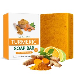 Shefave Lemon Turmeric Kojic Acid Soap, Kurkuma Seife für Gesicht & Körper Peeling Turmeric Scrub Soap, Kurkuma Seifenstück, Akne bekämpfen, für Dunkle Flecken, Hyperpigmentierung, 100 g