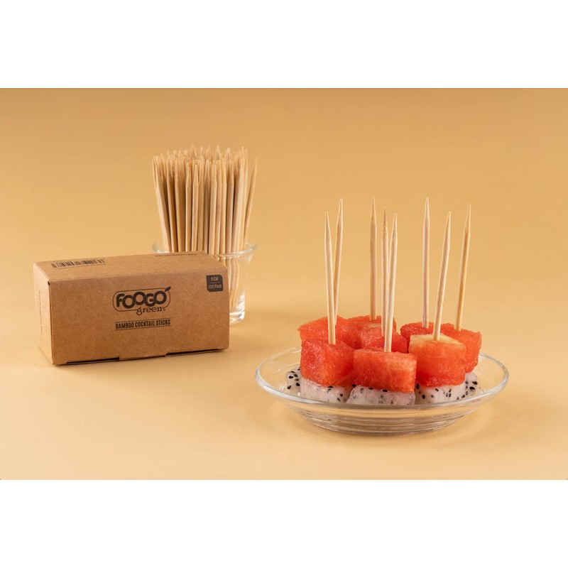 FOOGO Green 250pcs Bamboo Cocktail Sticks 9cm Wooden Toothpicks Cocktail
