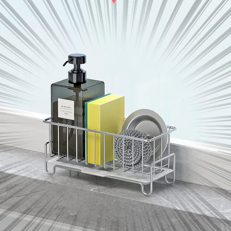 Kitchen Countertop Sponge Holder, SUS 304 Stainless Steel Dish SoapOrganizer,
