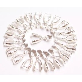 20 Large Silver Pinch Bails 25x10mm for Cameos, Cabochons, Glass, Beads, Nice