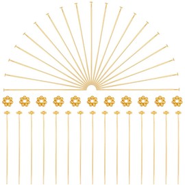 SOFPLATE 1 Box 100 Sets Brass Flat Head Pins Earring Making Pins Gold with Alloy Daisy Spacer Beads Long Headpins Beading Needles Findings Accessories for Jewellery Making Earrings Bracelet DIY Crafts