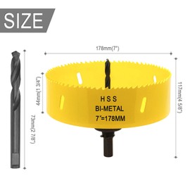 Acekit 7 inch Hole Saw With 7/16 Arbor HSS Bi-Metal Hole Saw Blade Strenthen Drill Bits And Variable Teeth Pitch For Wood,Ceiling,Plastic Board,Pipe,Plywood,And Soft Metal Sheet (178mm)