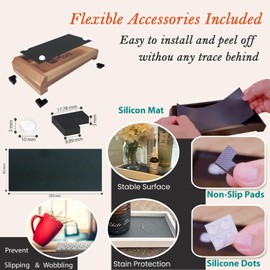 Eco-Friendly Solid Wood Bathroom Vanity Tray, Decorative Riser with Silicon Mat, Adhesive Pads, Dual-Sided Usage