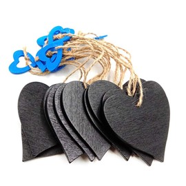 ULTNICE Pack of 10 Mini Hanging Chalkboards Wooden Slate Tags for Message Board Signs (Blue Heart)