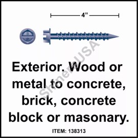 Strong-Point (1000) Diamond Blue Concrete Screw 3/16 x 4 Slotted  Hex Washer Head #138313