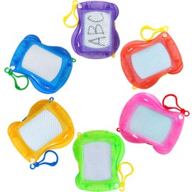 Silkwish Pack of 12 Mini Painting Board, Magic Board with Key Ring, Magnetic Magic Boards Travel Size, Magnetic Drawing Board for Children 2 3 4 5 6 Years - Blue, Pink, Green, Yellow, Purple