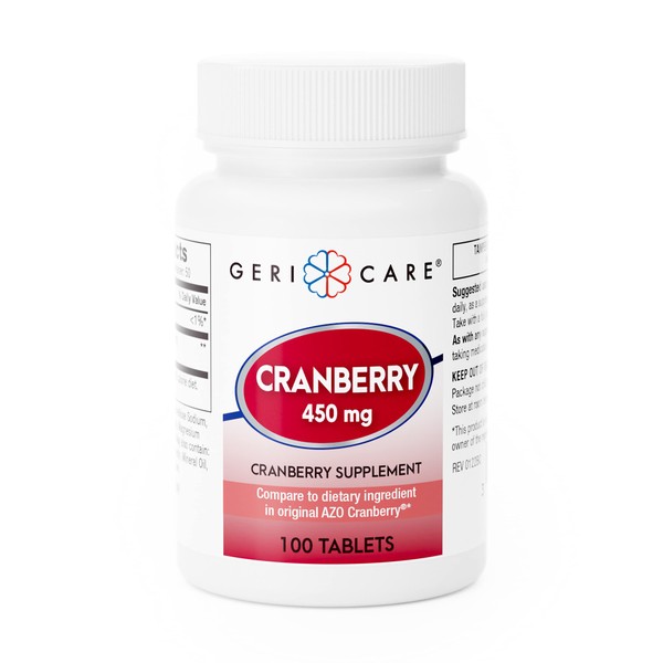 GeriCare Cranberry Pills 450MG, Supports Urinary Tract Health (100 Count)