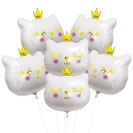 Deermon 6 Pack Large White Crown Kitty Cat Party balloons, Animal Kitten Pet Cat Theme Mylar Foil Birthday Balloons For Baby Shower Wedding Baby Shower Wedding Party Supplies