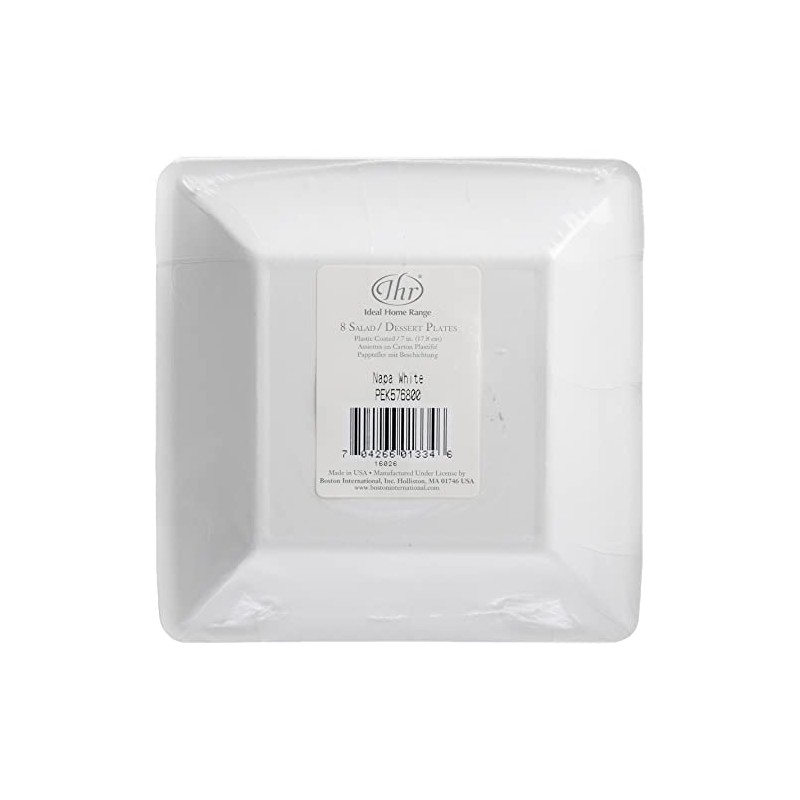 Boston International 8 Count Square Paper Dessert Plates, Napa White