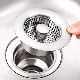 ViWaVee Sink Plug, Drain Plug Sink Po Up, Drain Strainer with Stainless Steel for Hair Strainer & Food Leftovers, Universal Fit 76-81 mm Countertop Sink & Kitchen Sink (Full Stainless Steel)