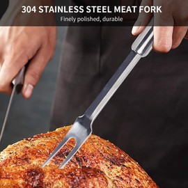 Stainless Steel Grill Fork with Oval Handle Long Handle Grill Fork with Hanging Ring Harness Can Be Washed in the Dishwasher Can Be Used in the Kitchen, Restaurant and Field Activities