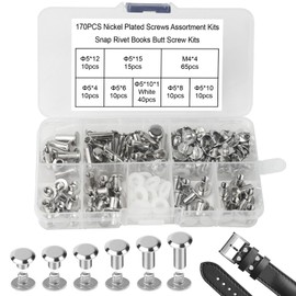Chicago Binding Screws, Pack of 170 Chicago Screws, M5 x 4/6/8/10/12/15 mm Book Screws, Screw Rivets for DIY Leather Decoration, Bags, Craft, Collar, Harness, Luggage, Purse (Silver)