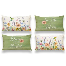 Miuyunya Miuyunya Set of 4 Spring Hummingbird Pillow Covers 12" x 20" Summer Green Floral Farmhouse Throw Pillow Covers Flower Leaves Bird Decorative Cushion Cases Home Dcor for Sofa Living Room Patio