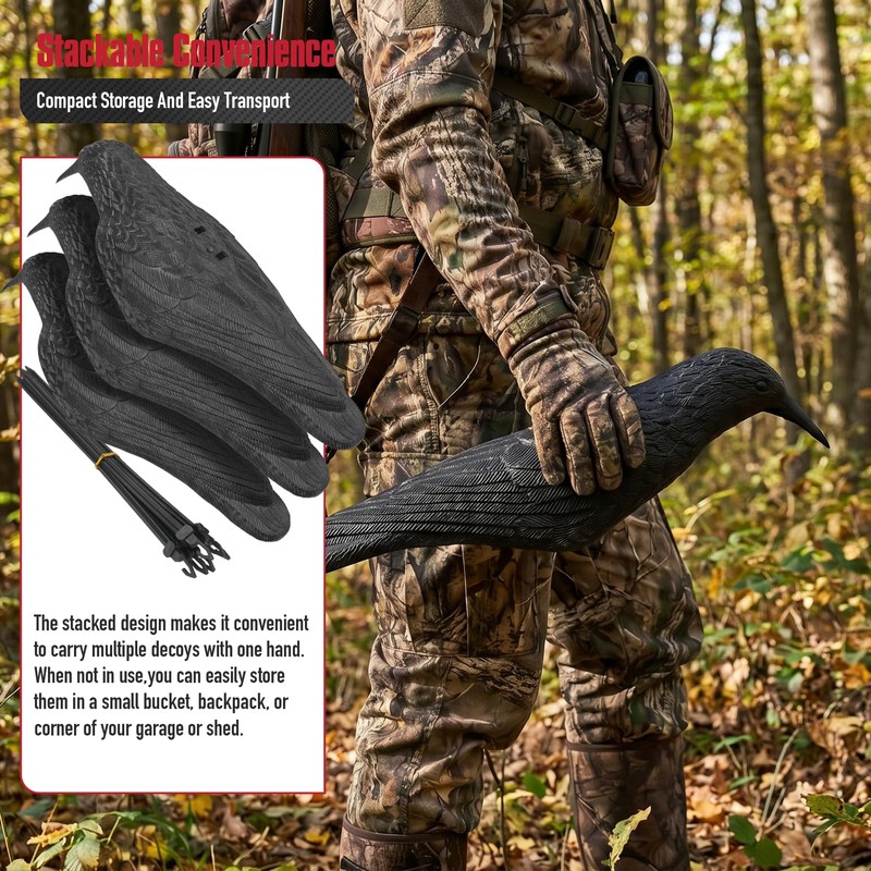 VicBre 6 PCS Crow Decoys Half Shell with Plastic Stake