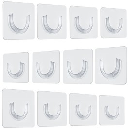 12 Pack Shower Rod Holder, Adhesive Shower Curtain Rod Holder No Drilling, Wall Mount Tension Rod Holders for Closet, Kitchen, Bathroom, Self Adhesive Curtain Rod Support