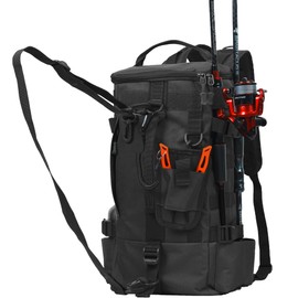 kokkoya Small Fishing Bag Tackle Backpack with Rod Holder 16L Lightweight Backpack for Fishing Hiking Kayaking Outdoor Gear Storage for Men (Black)