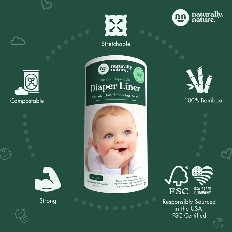 Naturally Nature Disposable Cloth Diaper Liners, Unscented, Fragrance-Free, Chlorine Free