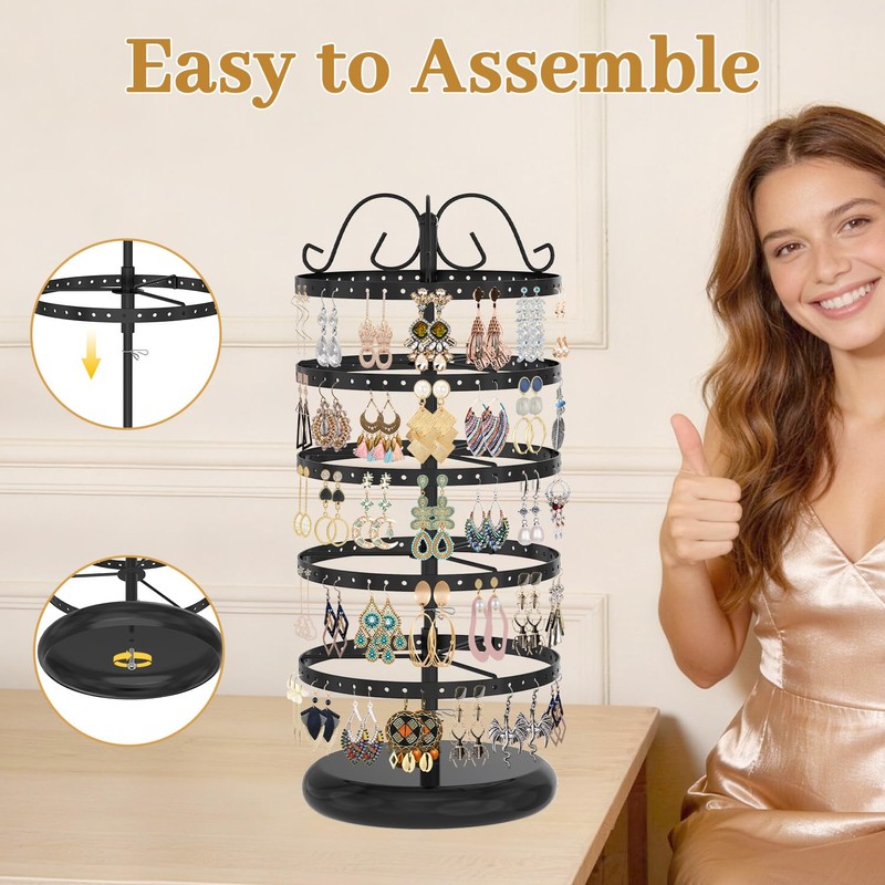 MODOWEY Rotating Earring Holder Organizer Stand, 5 Tier Metal Tree