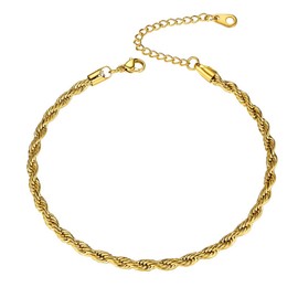GOLDCHIC JEWELRY Twister Rope Gold Chain Anklet For Women Girls, 4mm Adjustable Beach Foot Bracelet