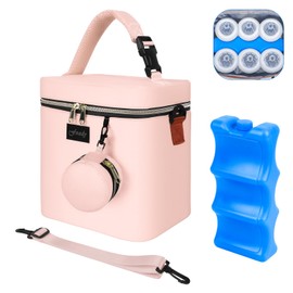 Fxady Breastmilk Cooler Bag with Ice Pack, Insulated Baby Bottle Tote Bag for 6 Bottles Up to 9 oz, Clip-On Pouch for Baby Essentials, Leakproof, Waterproof, Shoulder Strap for Nursing Moms, Pink