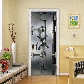 VIRANDA 3D Door Stickers Murals Peel and Stick DIY Wallpaper Removable PVC Waterproof Door Decals Self-Adhesive Wall Covers - Iron - Poster for Bedroom Living Room Decor - 30.3 x 78.7 inch