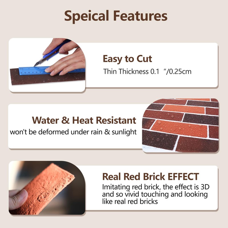 Holydecot 76pcs Red Thin Brick Veneers, Curlable Red Brick Tiles,