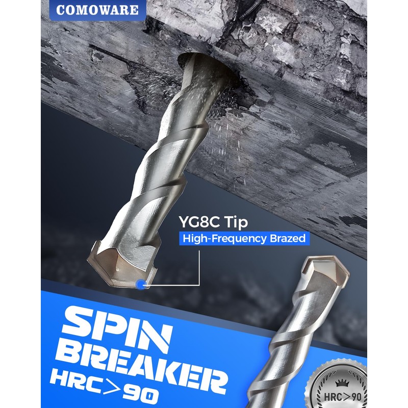 COMOWARE Rotary Hammer Drill Bits Set & Chisels- SDS Plus