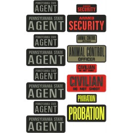 PA state AGENT embroidery patches 4X10 and 3x6 hook on back gray on black 8 sets