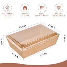 Ocmoiy Large Charcuterie Boxes with Clear Lids 8x6 inches, 20 Pack To Go Food Containers Take Out Bakery Boxes for Cupcakes & Cocoa Bombs, Bread, Pastry (Brown)