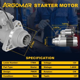 Argomar 17904N Starter Motor for Infiniti FX35 03-08 3.5L, G35 03-07 3.5L, M35 06-08 3.5L, for Nissan 350Z 03-07 3.5L, Replace# 23300AM600