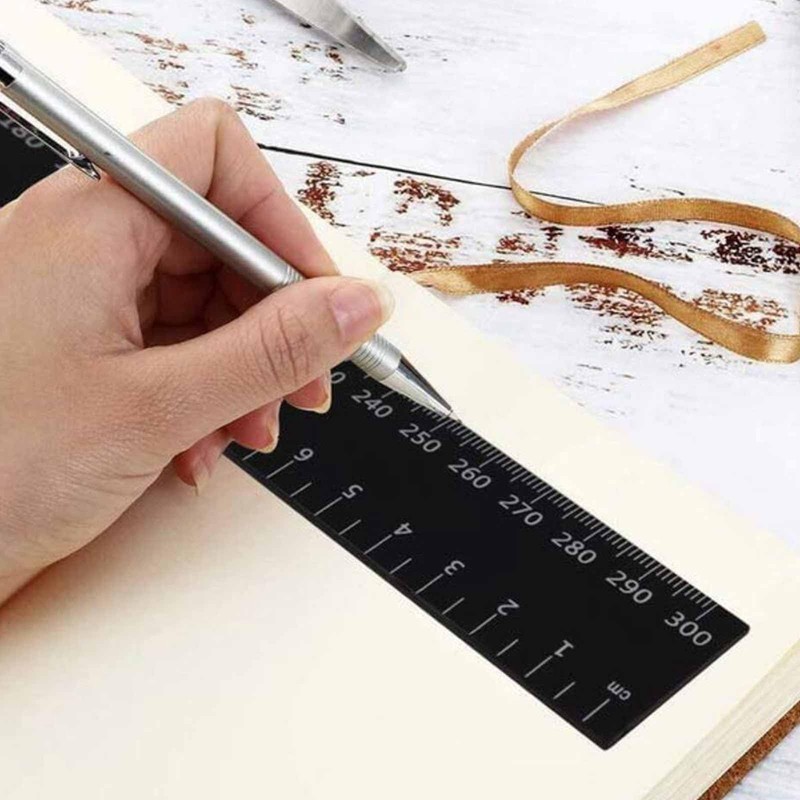 2 Pcs 30cm&15cm Metal Ruler, Stainless Steel Ruler Black Metal