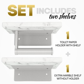 STYLWARE 2 Shelve Toilet Paper Holder with Natural Marble Shelf, Screw Wall Mounted, Tissue Roll Holder for Bathroom Nickle
