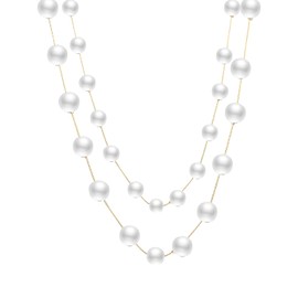 MOTIBACK 14K Gold Plated Pearl Necklace for Women - Extra Long Multi Strand Faux Pearl Necklace, Elegant Layered Design