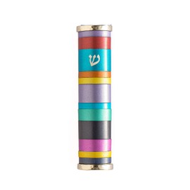 Emanuel Yair Mezuzah Case for Door | Anodized Colourful Aluminum Judaica Gift (Multi-Colored MZP-1)