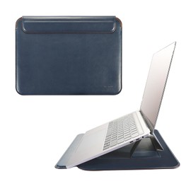 DOOHALO 13 Inch Laptop Sleeve for Macbook,Leather Protect Case,Water-resistant Case,Compact Design with Invisible Stand (Deep Blue)