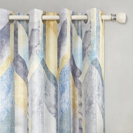 Leeva Grommet Drapes & Curtains for Office, Linen Textured Modern Solid Window Treatments Decorative Curtain Panel for Guest Room, 2 Packs, 52 x 84 in, Yellow and Blue