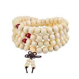 Pingyongchang 1-5 Pcs Unisex 108 Natural Sandalwood Beads Prayer Bracelets 8MM Wood Beads Stackable Bracelet Wooden Necklace Meditation Buddhist Rosary Mala Necklaces for Women Men-White