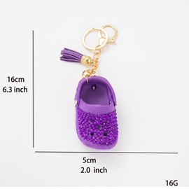Cute Mini Shoe Charm Keyring Keychains Bling Bling Rhinestone Imitation Shoe Keychain for Women Men Funny Key Accessory Bag Decoration-Purple
