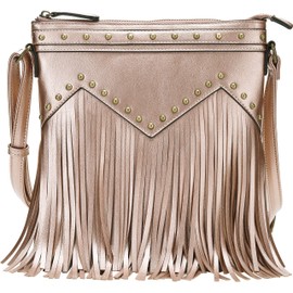 B BRENTANO Vegan Fringed Crossbody Bag with Studs (Rose Gold)
