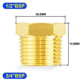 TAILONZ PNEUMATIC Brass Threaded Pipe Fitting 3/4 Inch BSP Male x 1/2 Inch BSP Female Hex Bushing Adapter （5Pcs）