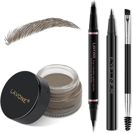 LAVONE Kit De Maquillaje Para Cejas Con Lápiz Microblading 2 En 1 Resistente Al Agua Pomada Delineador Y Pincel De Doble Punta Ideal Para Cejas Naturales
