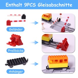 Mirthben Building blocks rail set, 9-piece track accessories consisting of wagons, railings, bouncers, road blocks, city railway tracks, compatible with the market leader from 2 years