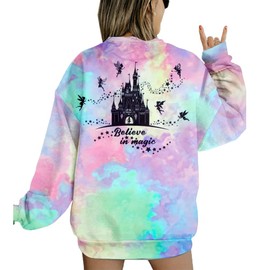 MYHALF Believe In The Magic Sweatshirt Women Crewneck Magic Pullover Shirt Family Vacation Castle Graphic Tops Blue