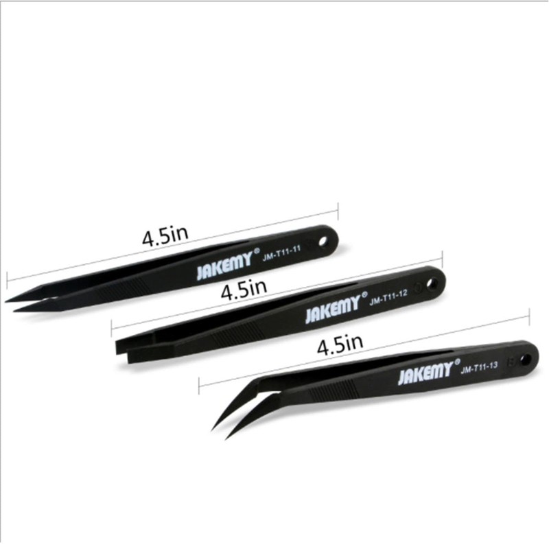 SEIWEI 3Pcs Precision Tweezers Set - Anti-Static Flat Tip, Plastic