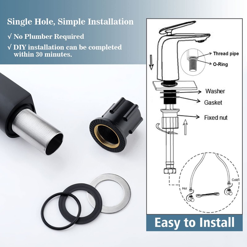TOCALOCA Black Bathroom Faucet Tall Vessel Sink Faucet Matte Black