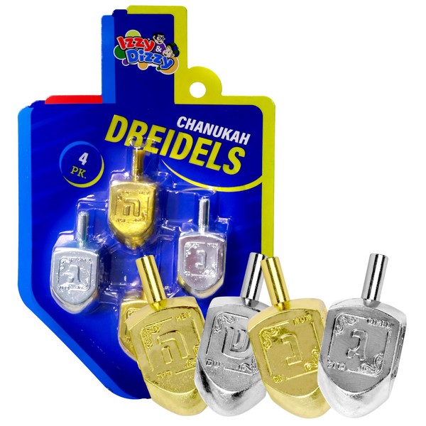 Hanukkah Dreidels - Metallic Gold and Silver Dreidel - 4 Pack Medium
