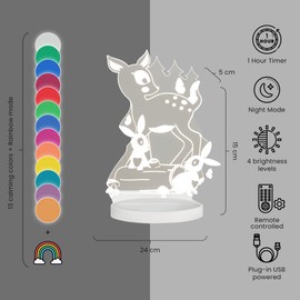Duski Dream Night Light-Woodlands Plug-in Night Light for Kids | 13 Colour LED Lamp with Timer, Dimmer & Remote | USB Powered | Safe & Soothing Bedside Light for Baby, Toddler & Nursery