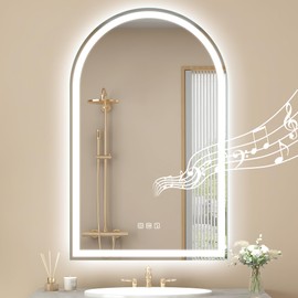 STARLEAD 32"x20" LED-Bathroom-Mirror-with-Lights, Wall-Mounted with Bluetooth Speaker, Anti-Fog, 3 Color Temperature, Dimmable Brightness, IP65 Waterproof, Tempered Glass, Frontlit & Backlit, Arched